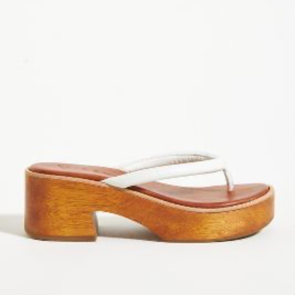 Anthropologie Vicenza Wooden Platform Thong Heels in White 38 NEW